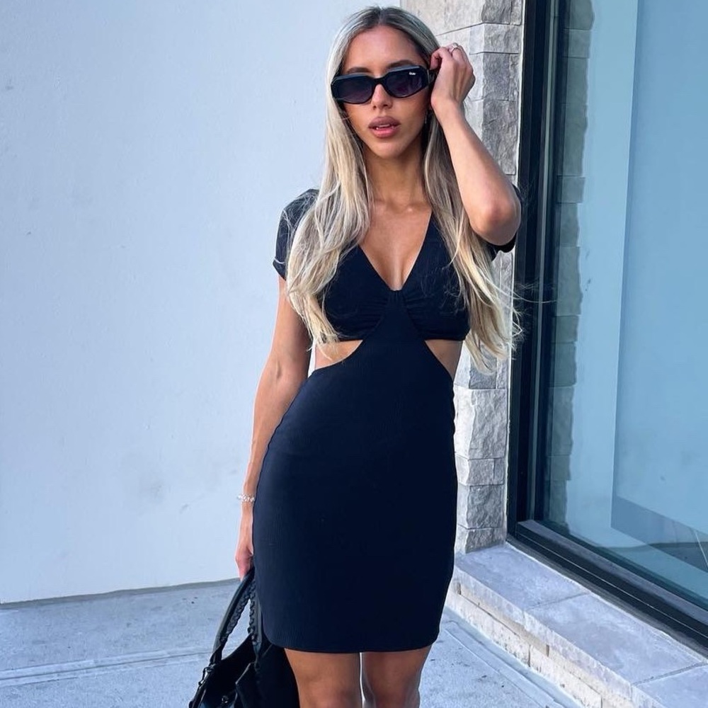 Ribbed Cut-Out Black Dress